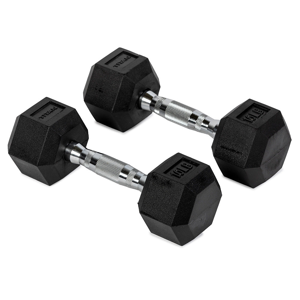 421010_01.jpg 10 LB Rubber Hex Dumbbells - Image 1