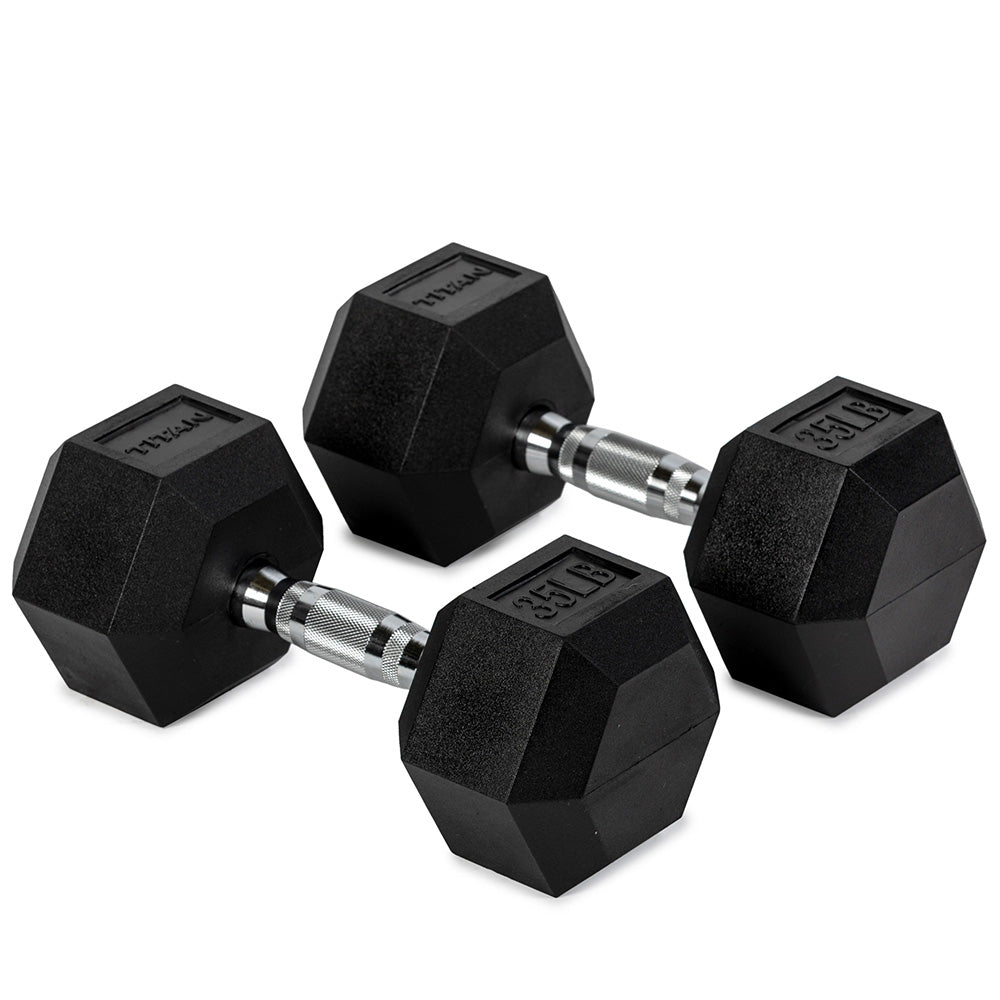 421036_01.jpg 35 LB Rubber Hex Dumbbells - Image 1