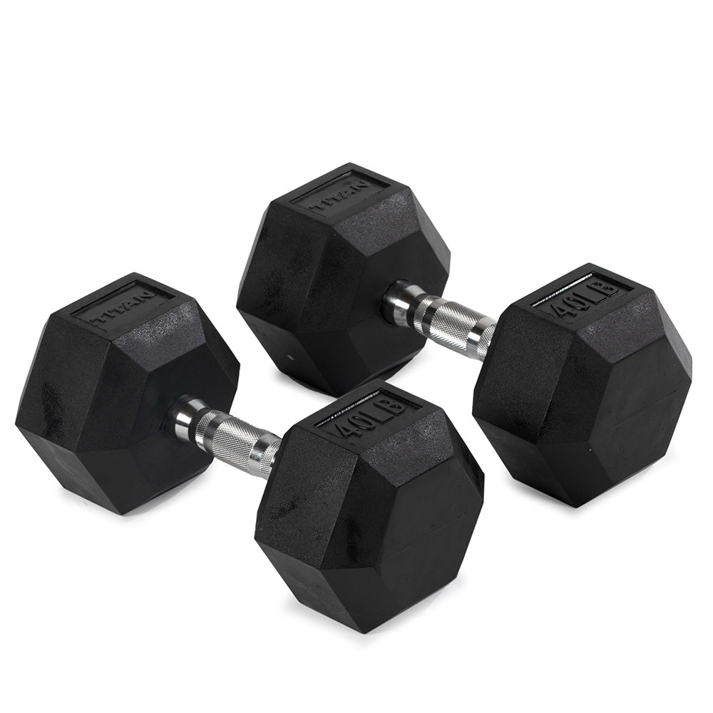421041_01.jpg 40 LB Rubber Hex Dumbbells - Image 1