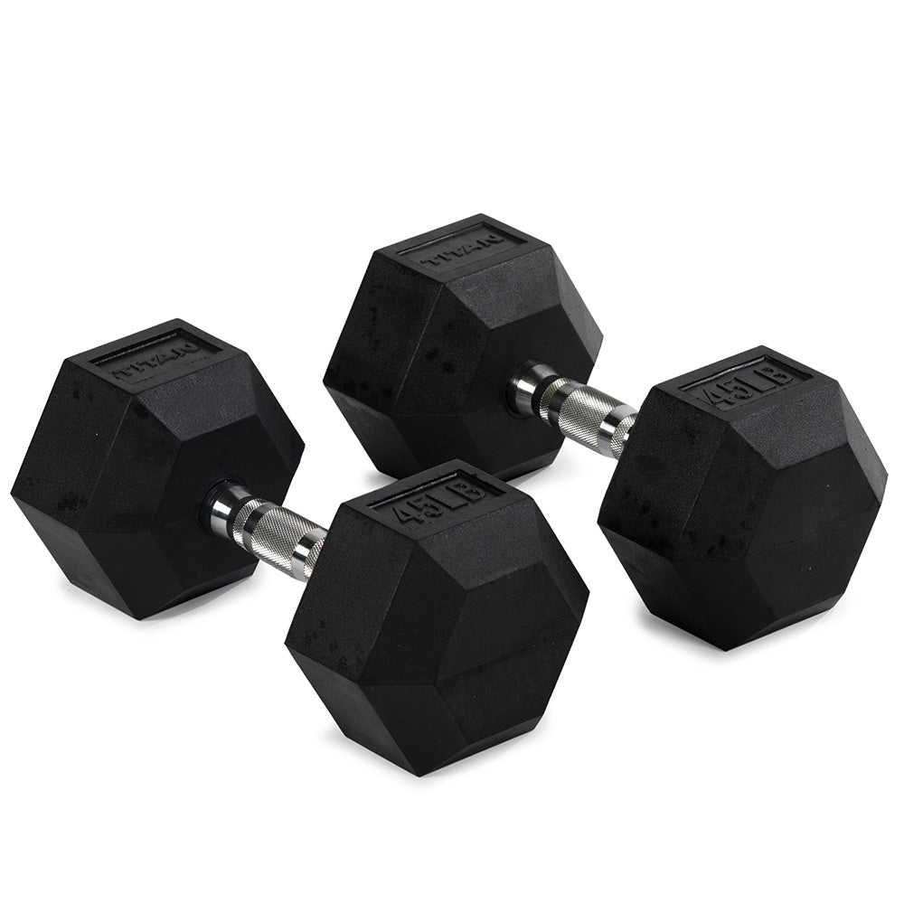 421046_01.jpg 45 LB Rubber Hex Dumbbells - Image 1
