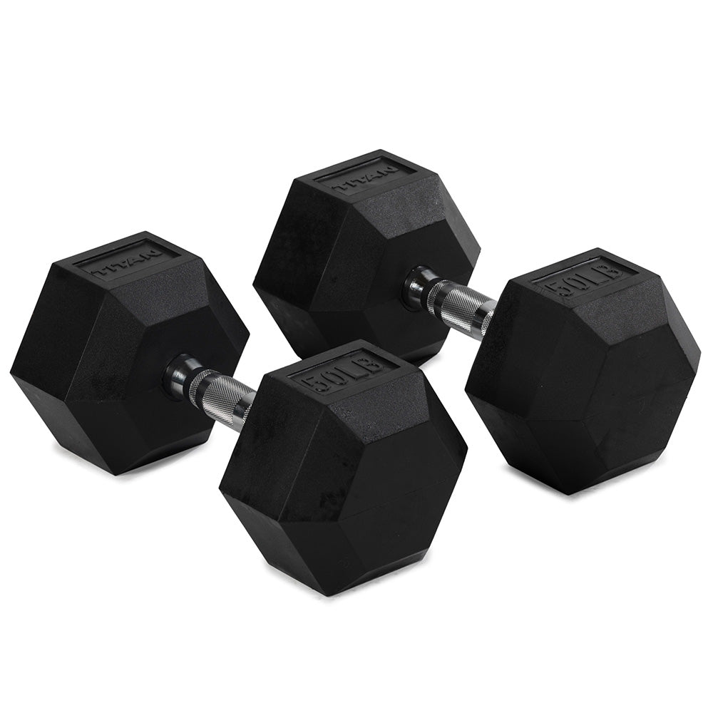 421051_01.jpg 50 LB Rubber Hex Dumbbells - Image 1