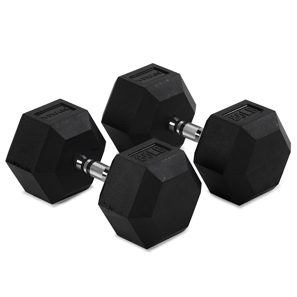421081_01.jpg 80 LB Rubber Hex Dumbbells - Image 1