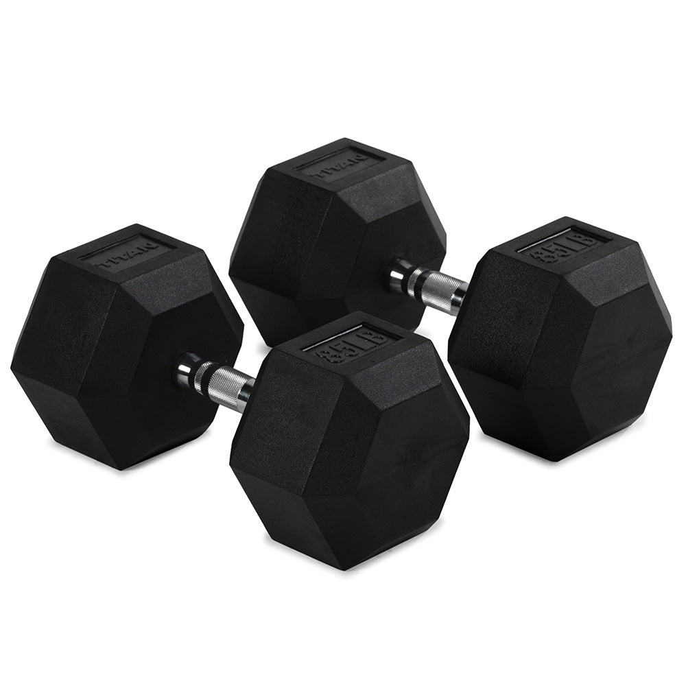 421086_01.jpg 85 LB Rubber Hex Dumbbells - Image 1