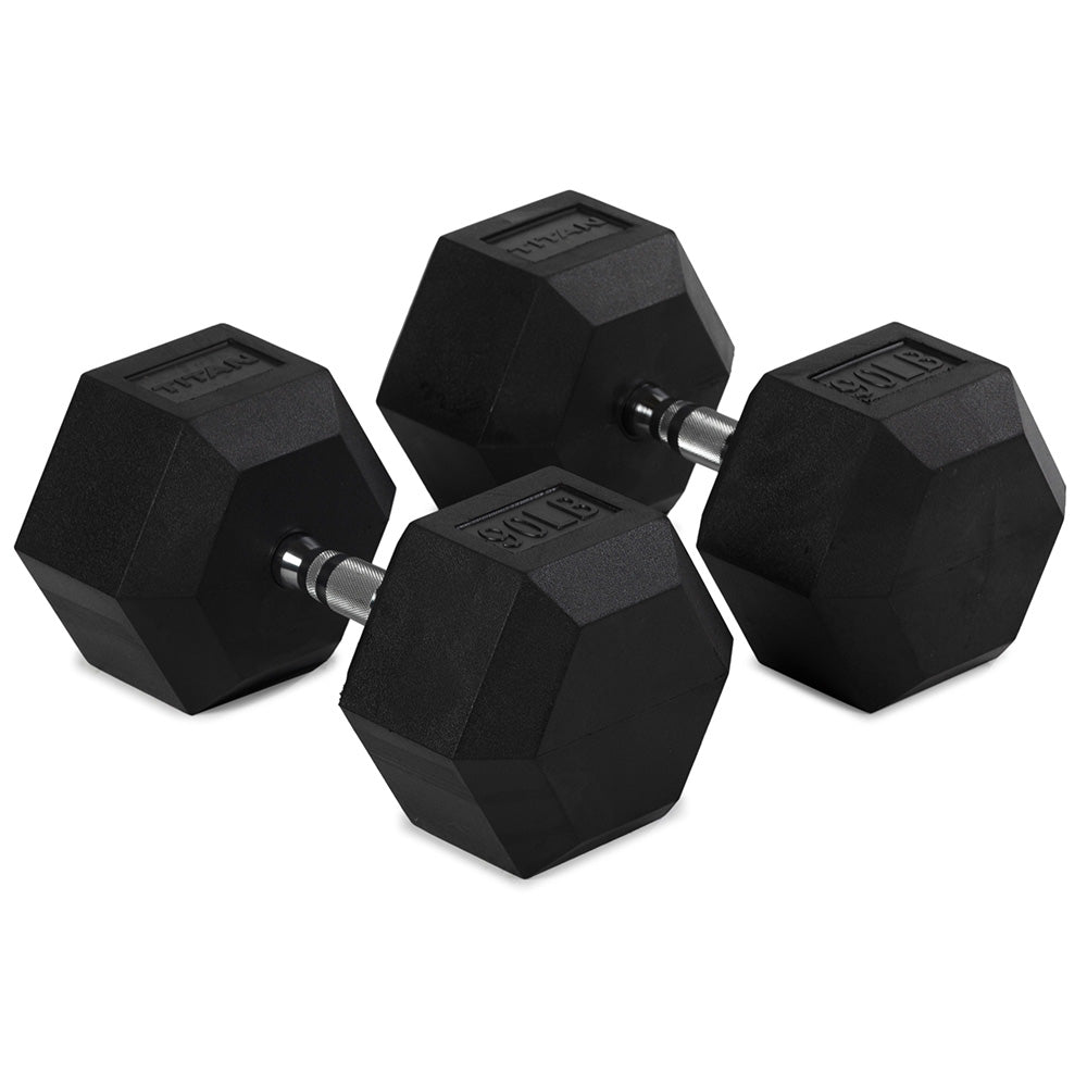 421091_01.jpg 90 LB Rubber Hex Dumbbells - Image 1