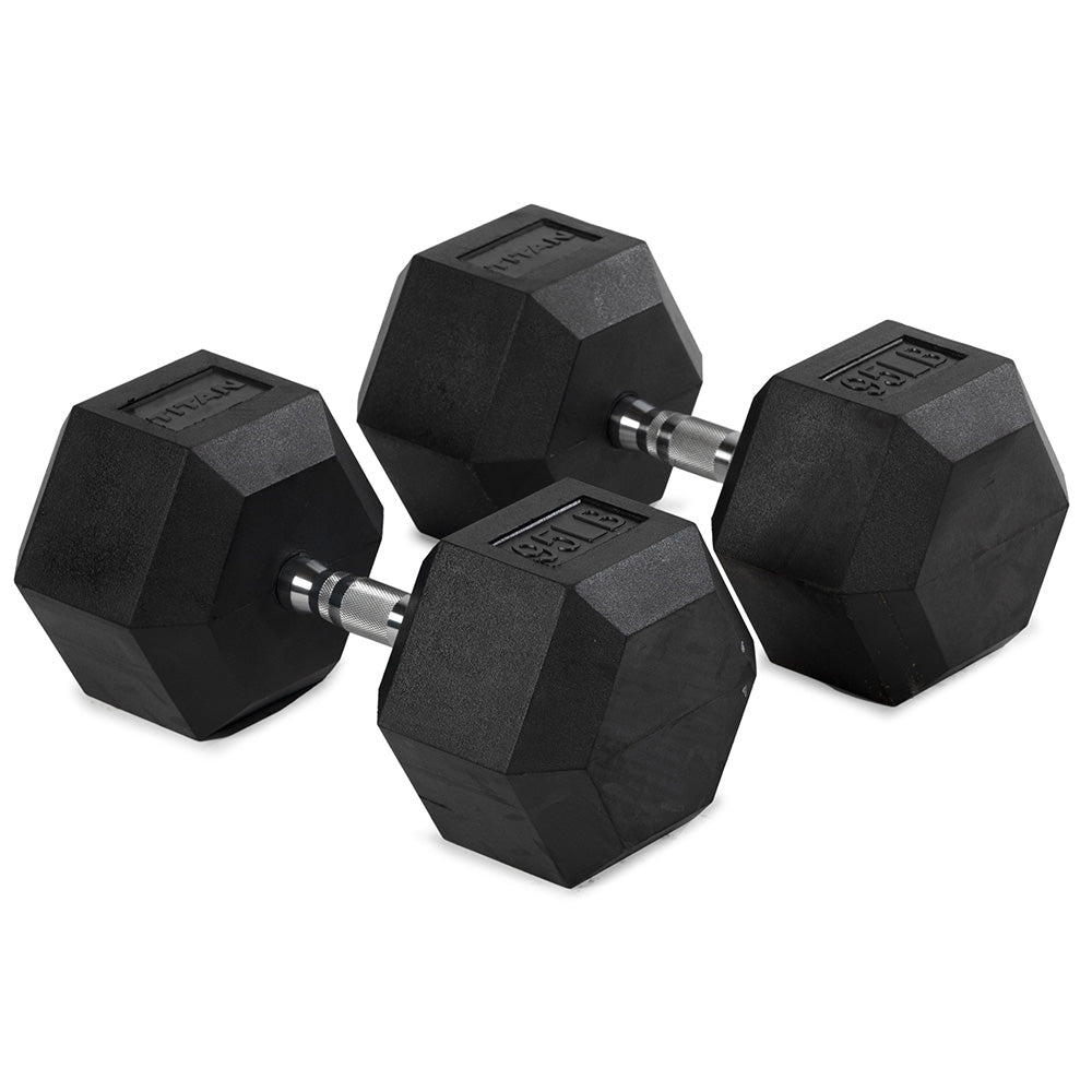 421096_01.jpg 95 LB Rubber Hex Dumbbells - Image 1