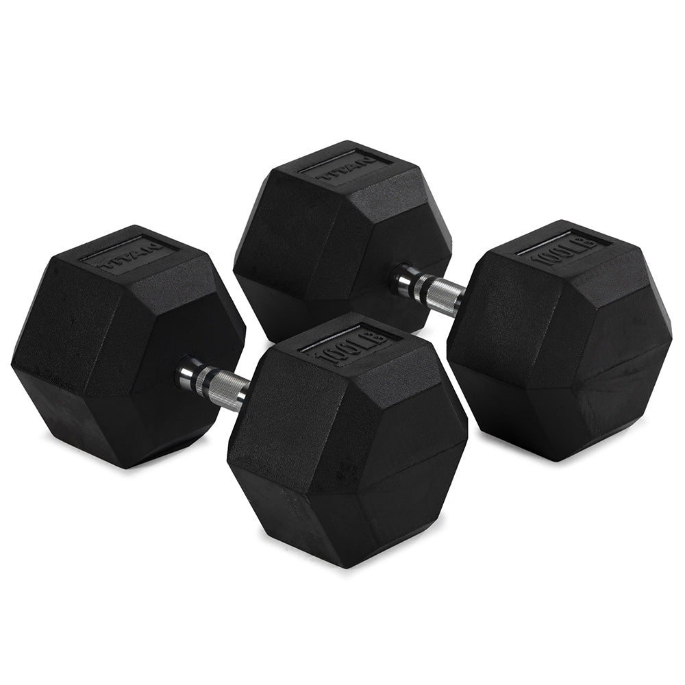 421101_01.jpg 100 LB Rubber Hex Dumbbells - Image 1