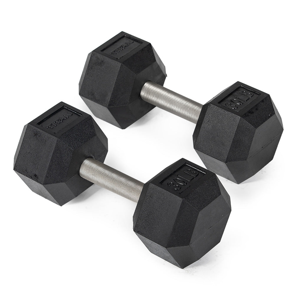 421199_01.jpg 30 LB Straight Stainless Steel Hex Dumbbells - Image 1