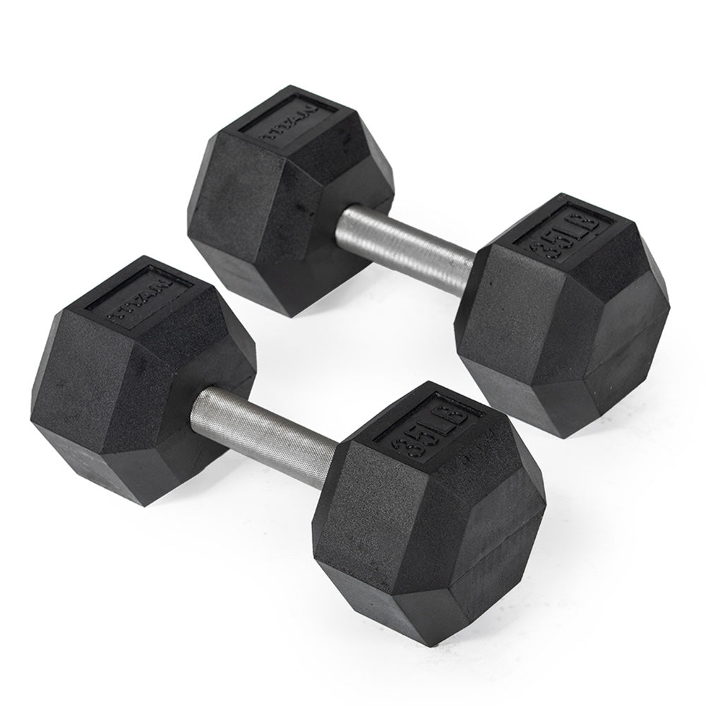 421200_01.jpg 35 LB Straight Stainless Steel Hex Dumbbells - Image 1