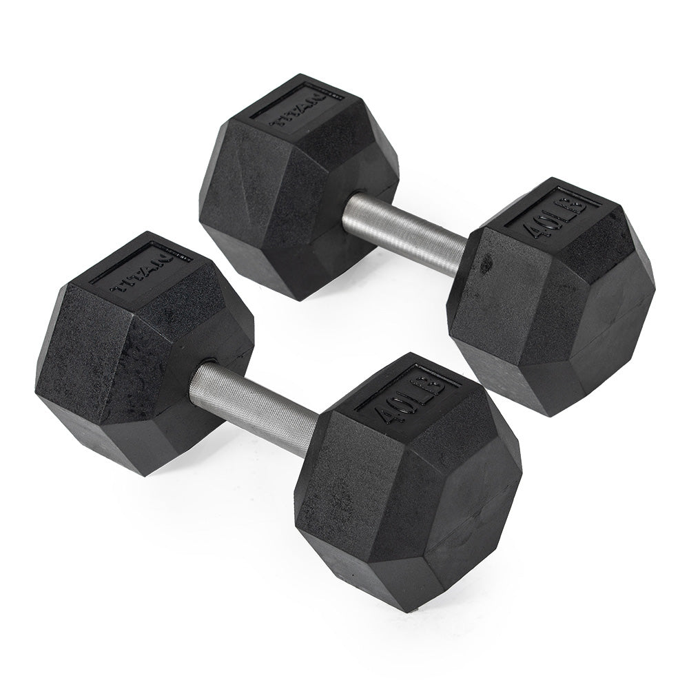 421201_01.jpg 40 LB Straight Stainless Steel Hex Dumbbells - Image 1