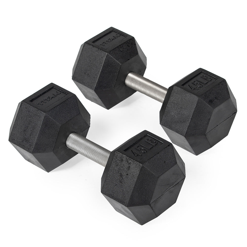 421202_01.jpg 45 LB Straight Stainless Steel Hex Dumbbells - Image 1