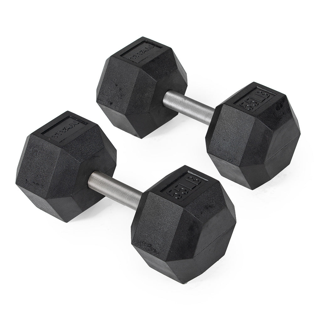 421204_01.jpg 55 LB Straight Stainless Steel Hex Dumbbells - Image 1