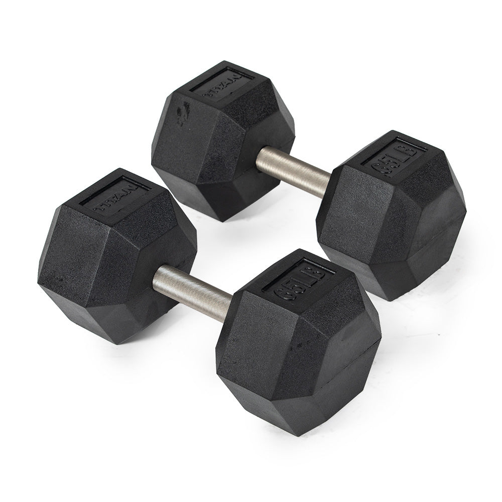 421206_01.jpg 65 LB Straight Stainless Steel Hex Dumbbells - Image 1