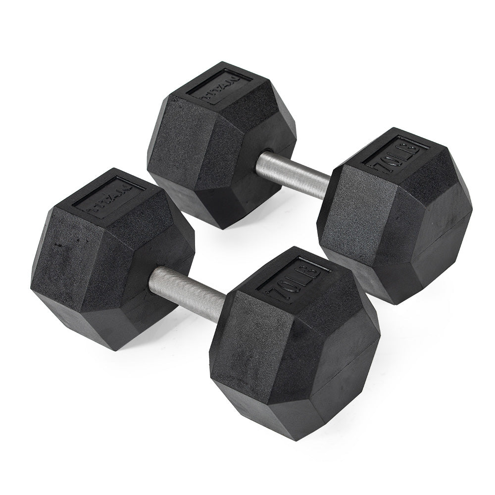 421207_01.jpg 70 LB Straight Stainless Steel Hex Dumbbells - Image 1