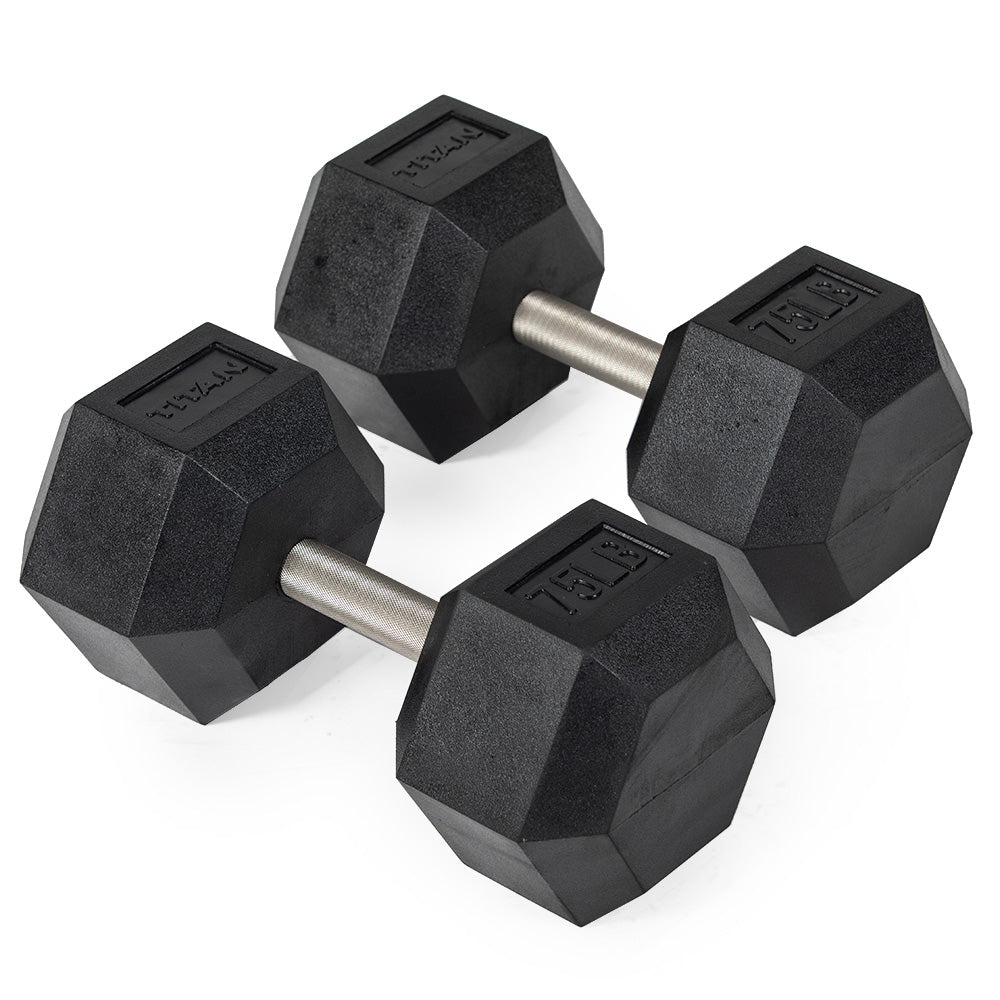 421208_01.jpg 75 LB Straight Stainless Steel Hex Dumbbells - Image 1