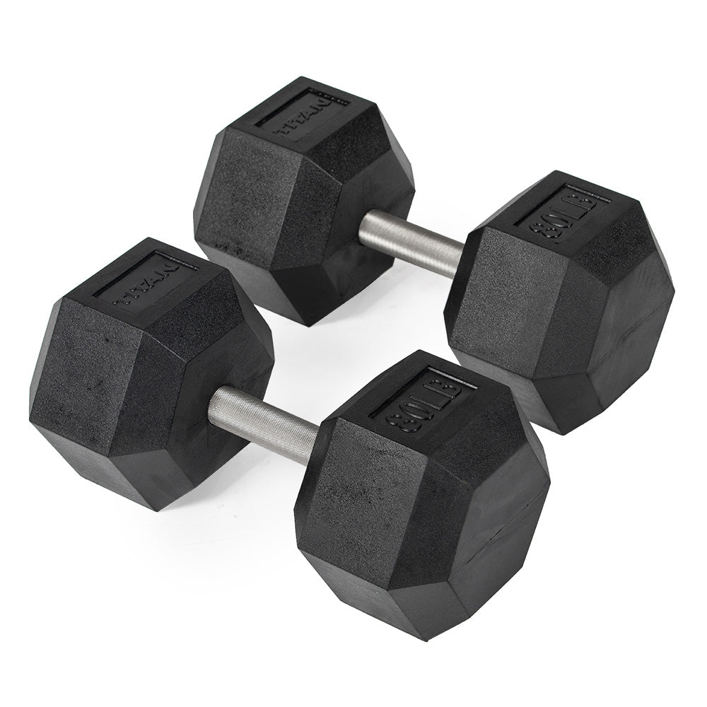 421209_01.jpg 80 LB Straight Stainless Steel Hex Dumbbells - Image 1