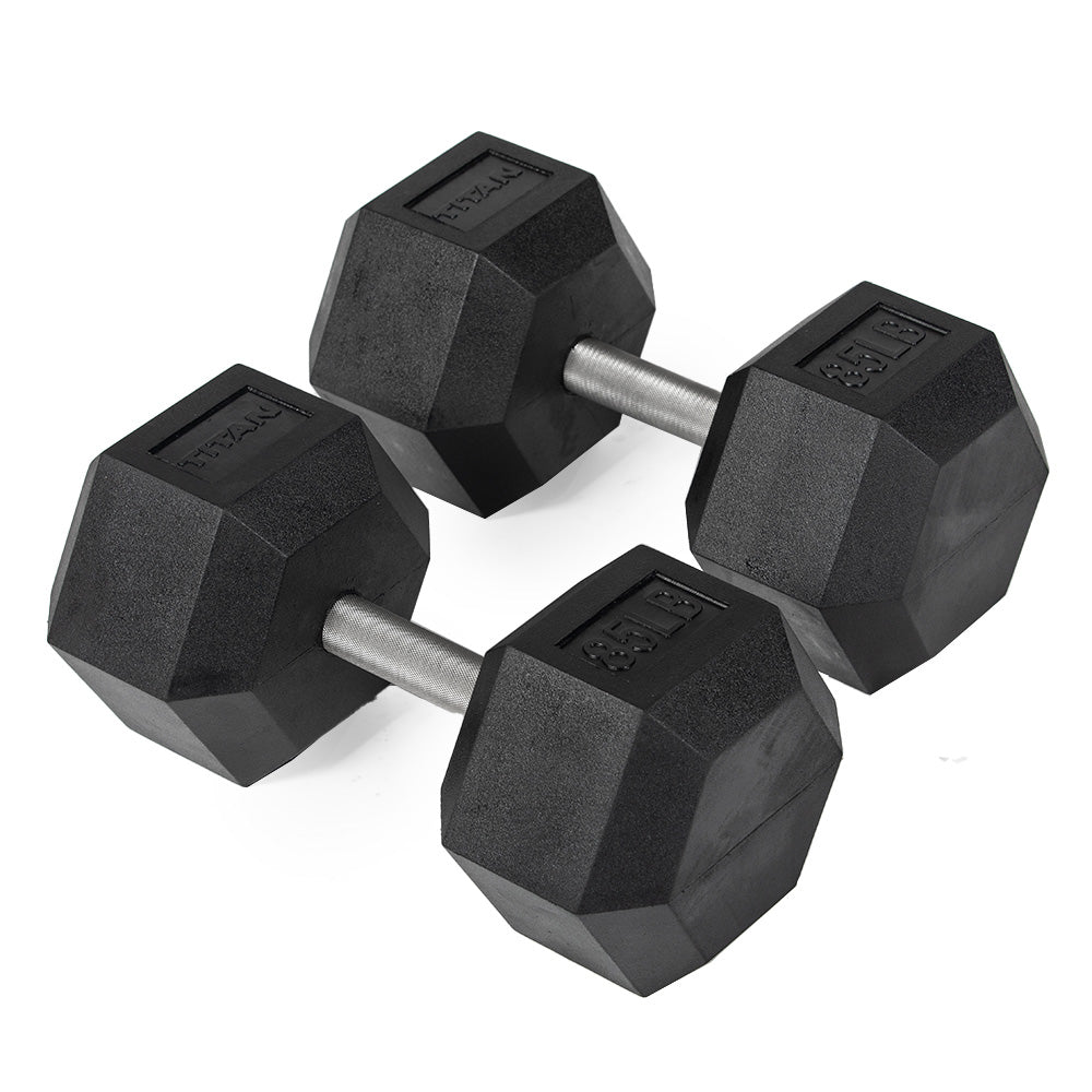 421210_01.jpg 85 LB Straight Stainless Steel Hex Dumbbells - Image 1