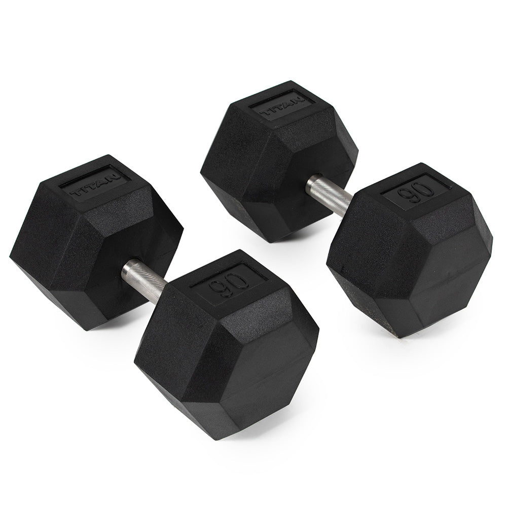 421211_01.jpg 90 LB Straight Stainless Steel Hex Dumbbells - Image 1