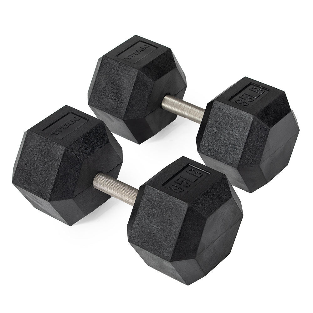 421212_01.jpg 95 LB Straight Stainless Steel Hex Dumbbells - Image 1