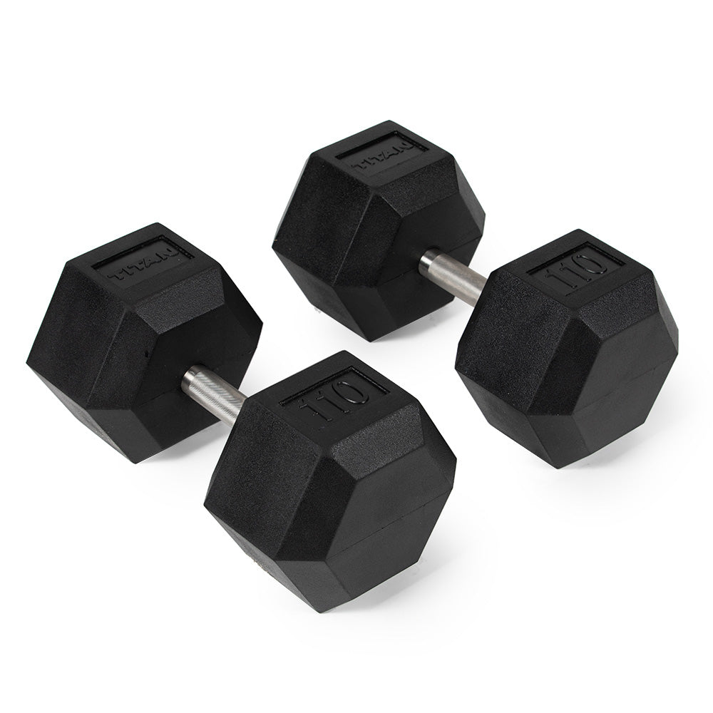 421215_01.jpg 110 LB Straight Stainless Steel Hex Dumbbells - Image 1