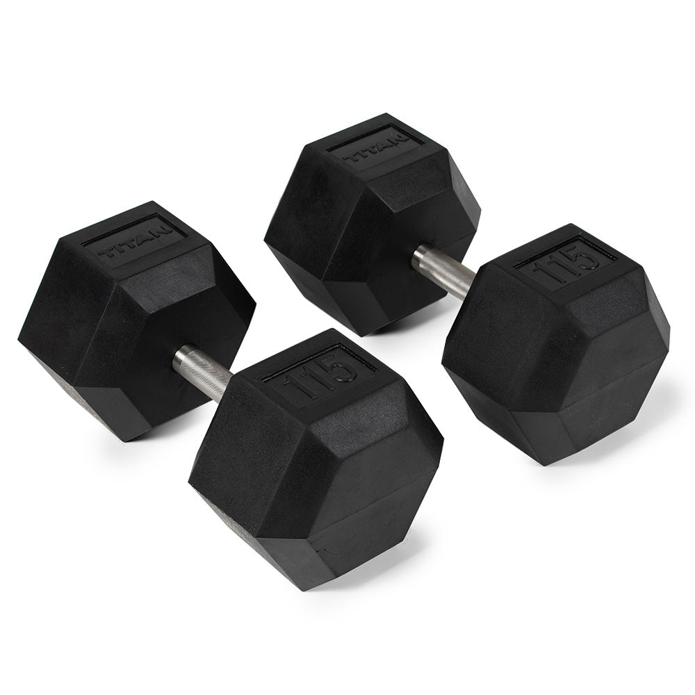 421216_01.jpg 115 LB Straight Stainless Steel Hex Dumbbells - Image 1