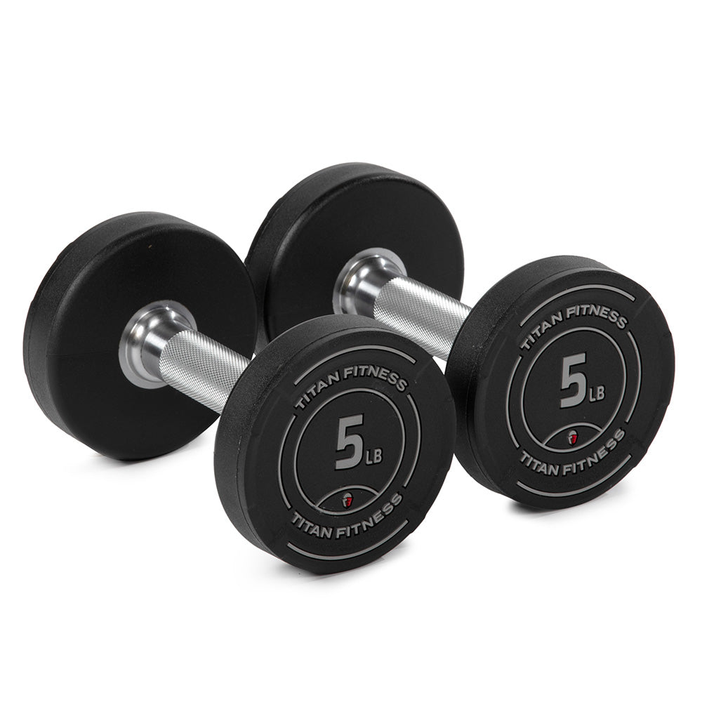 421332_01.jpg 5 LB Pair Round Urethane Dumbbells - Image 1