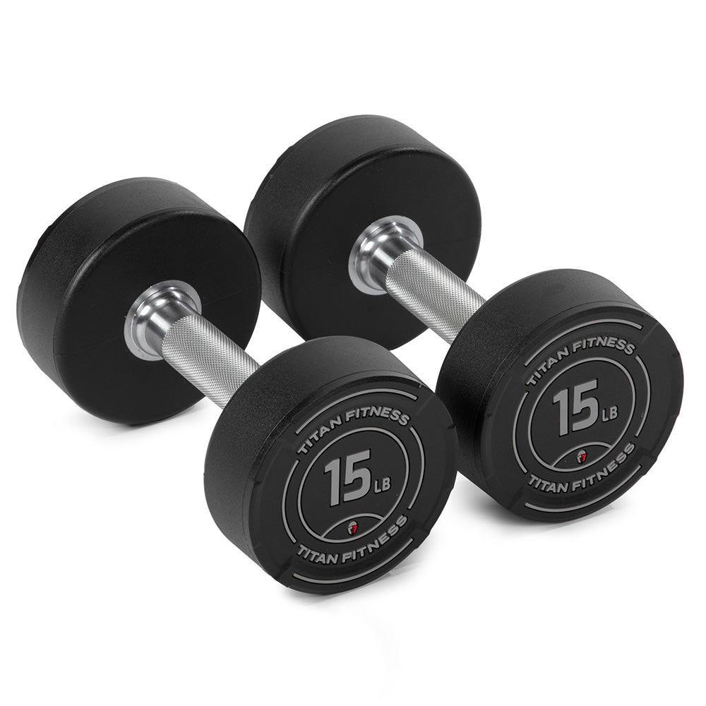 421334_01.jpg 15 LB Pair Round Urethane Dumbbells - Image 1