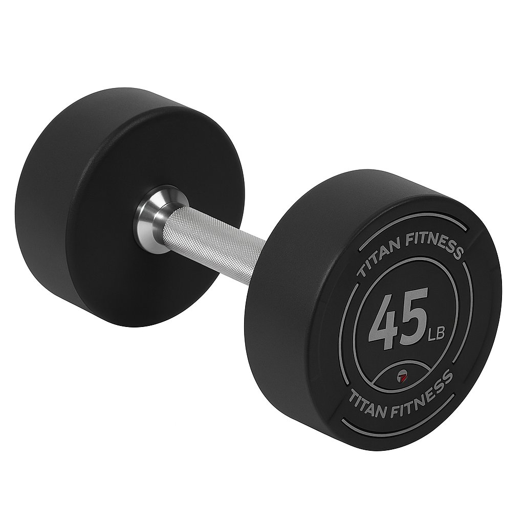 421340_01.png Scratch and Dent, 45 LB Round Urethane Dumbbell - Image 1