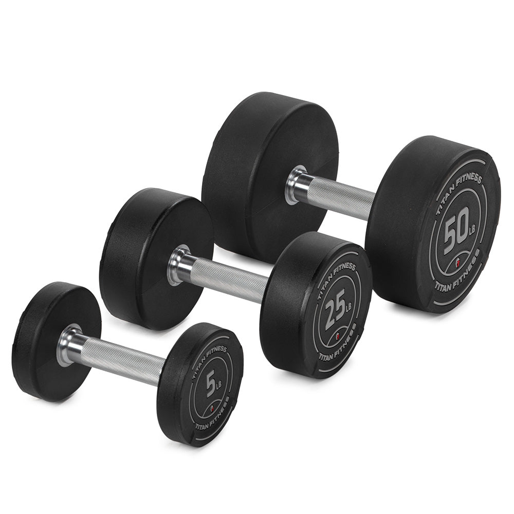 421357_01.jpg 5 LB - 50 LB Set Round Urethane Dumbbells - Image 1