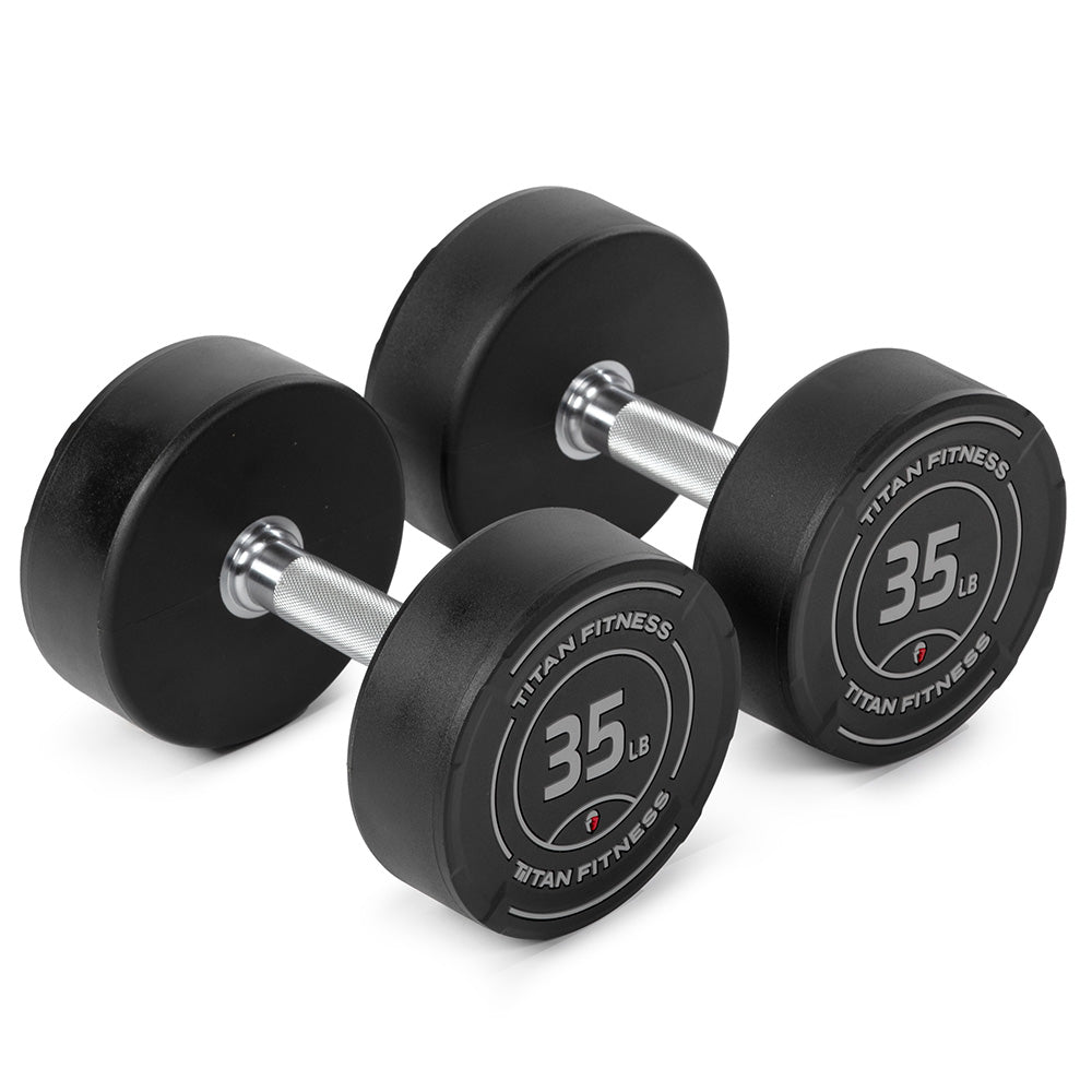 421360_01.jpg Scratch and Dent, 35 LB Pair Round Urethane Dumbbells - Image 1