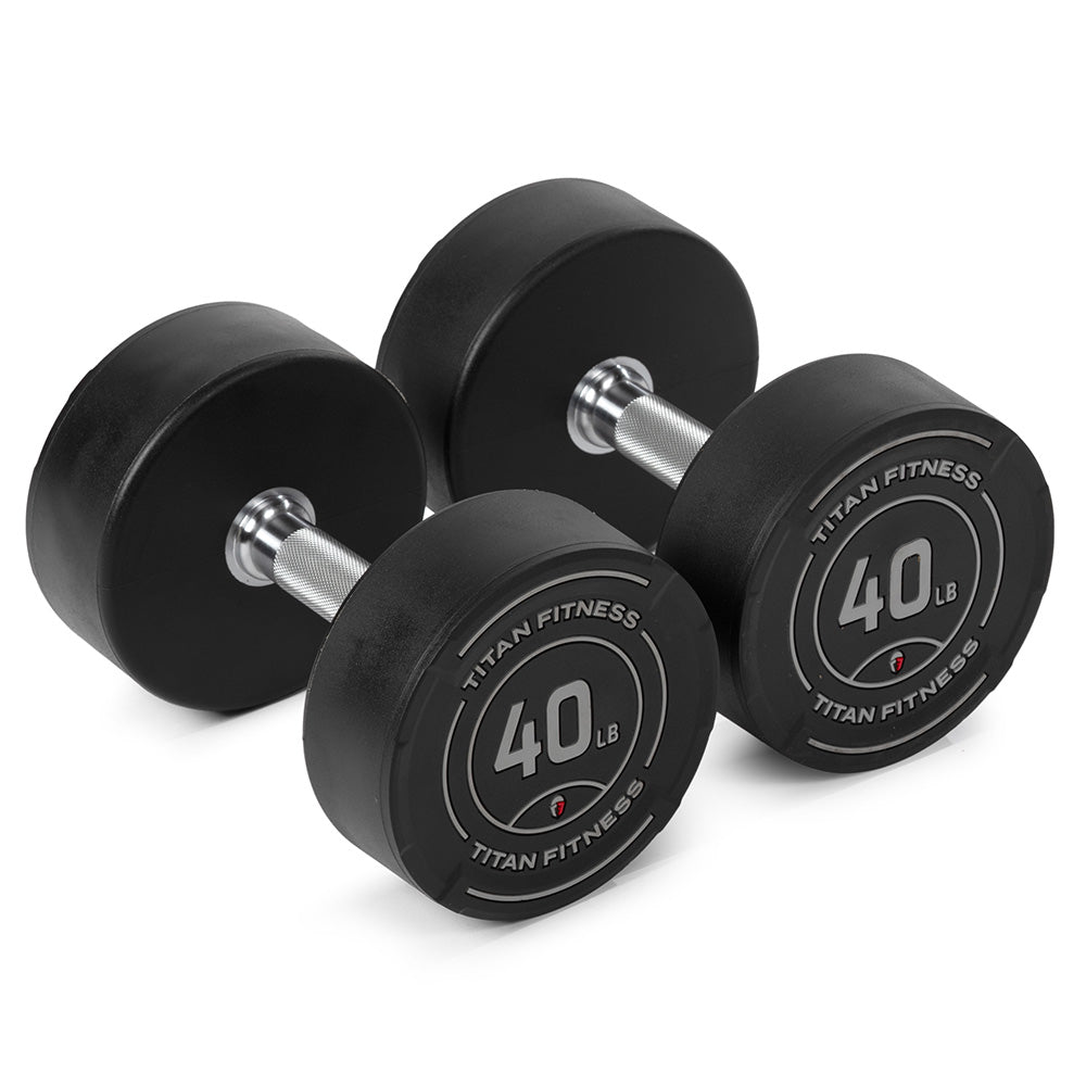 421361_01.jpg 40 LB Pair Round Urethane Dumbbells - Image 1