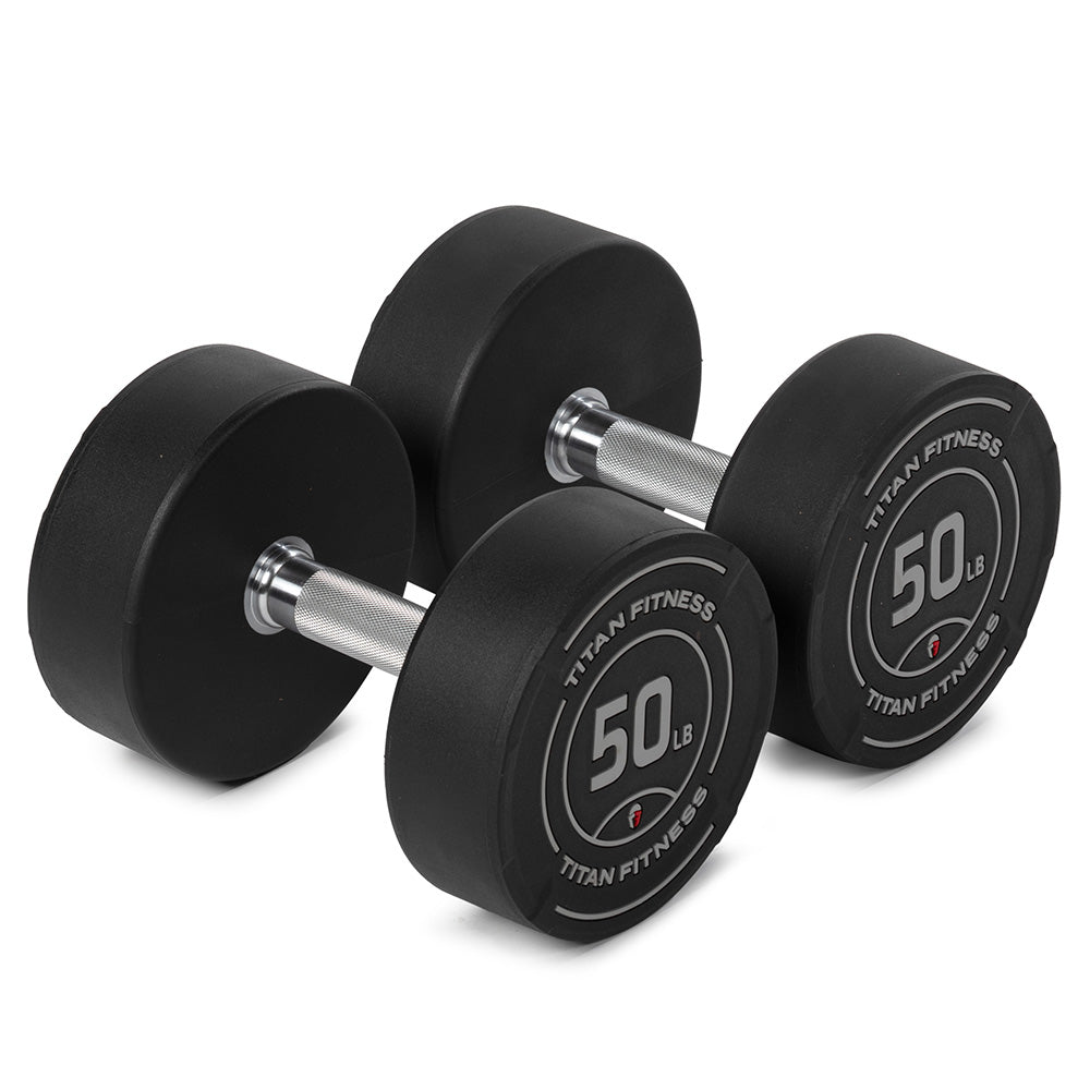 421363_01.jpg 50 LB Pair Round Urethane Dumbbells - Image 1