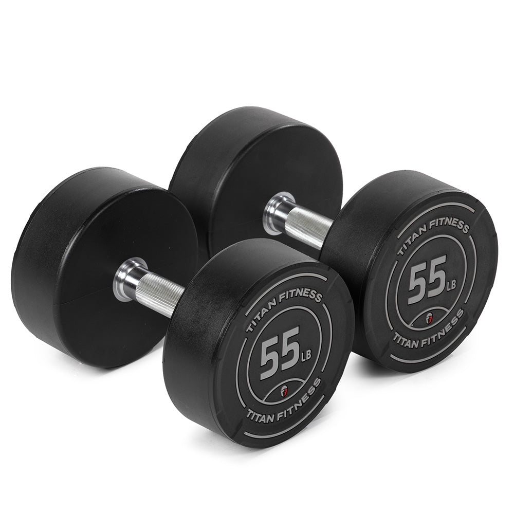 421364_01.jpg 55 LB Pair Round Urethane Dumbbells - Image 1