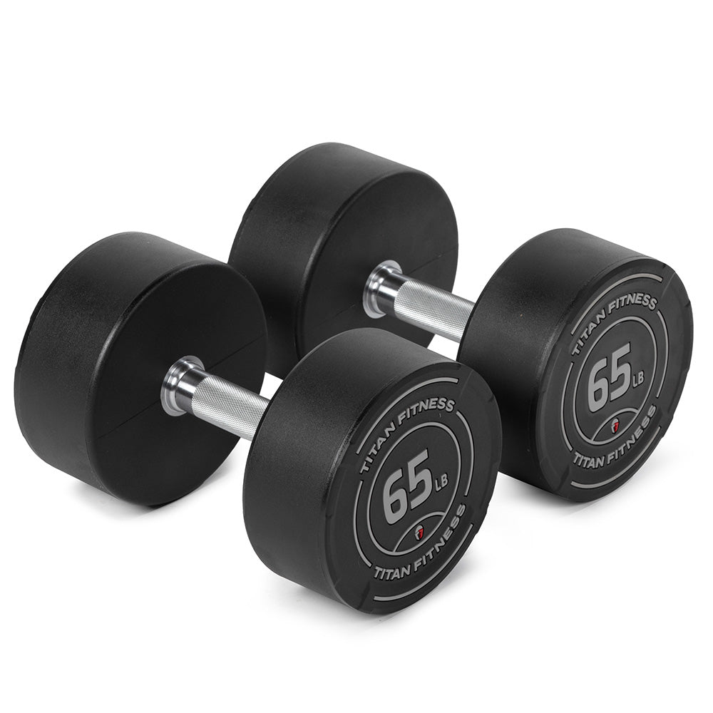 421366_01.jpg 65 LB Pair Round Urethane Dumbbells - Image 1