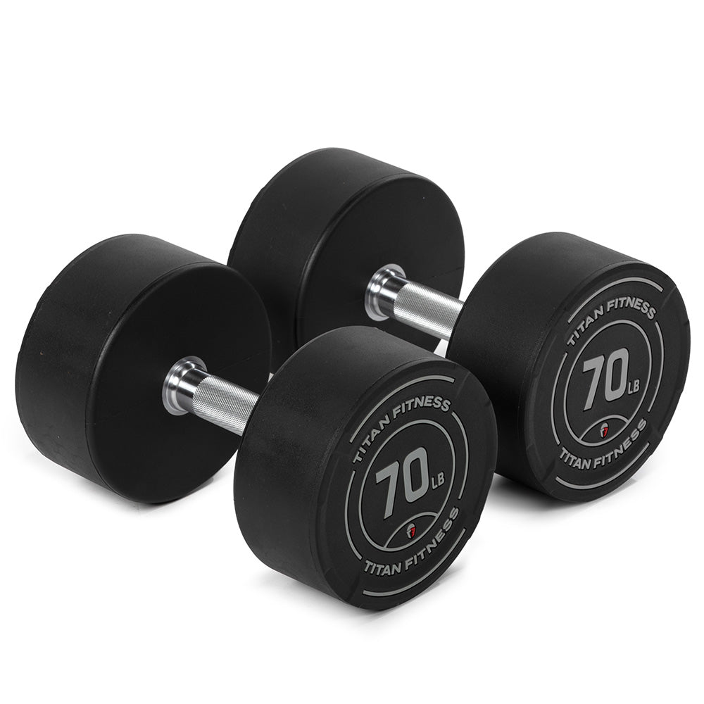 421367_01.jpg Scratch and Dent, 70 LB Pair Round Urethane Dumbbells - Image 1