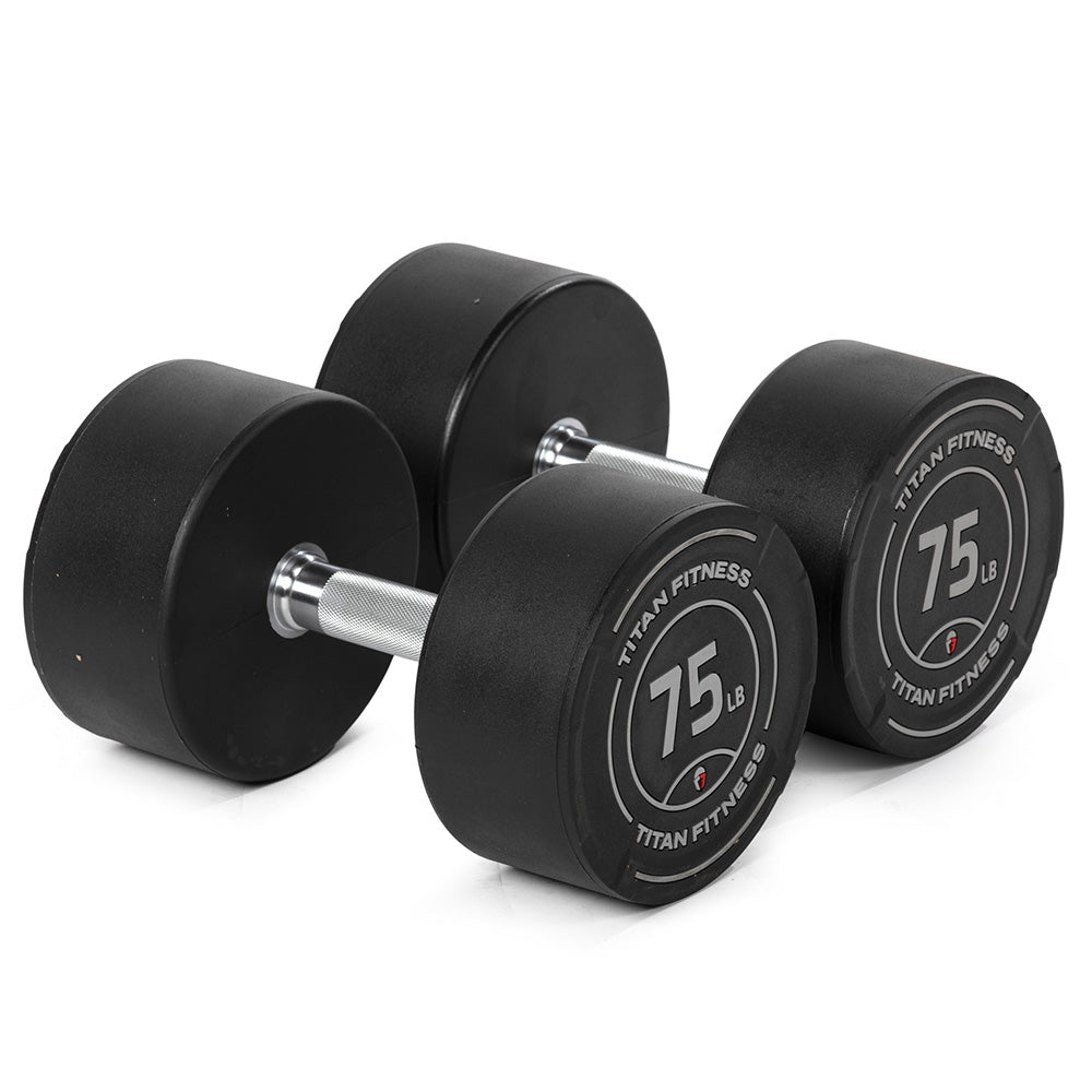 421368_01.jpg 75 LB Pair Round Urethane Dumbbells - Image 1