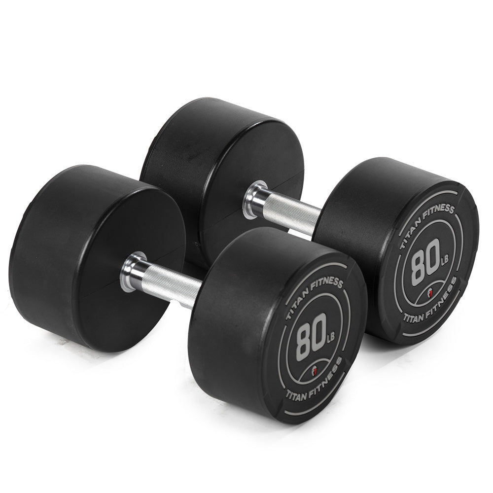 421369_01.jpg 80 LB Pair Round Urethane Dumbbells - Image 1