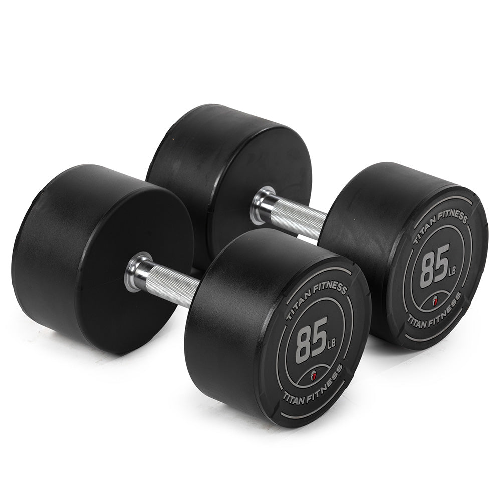 421370_01.jpg 85 LB Pair Round Urethane Dumbbells - Image 1