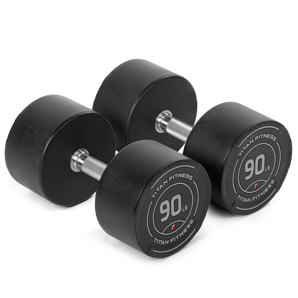 421371_01.jpg 90 LB Pair Round Urethane Dumbbells - Image 1