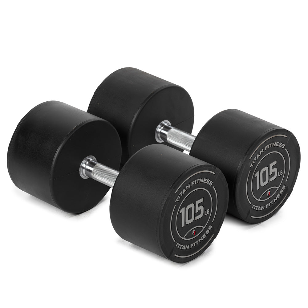 421374_01.jpg 105 LB Pair Round Urethane Dumbbells - Image 1